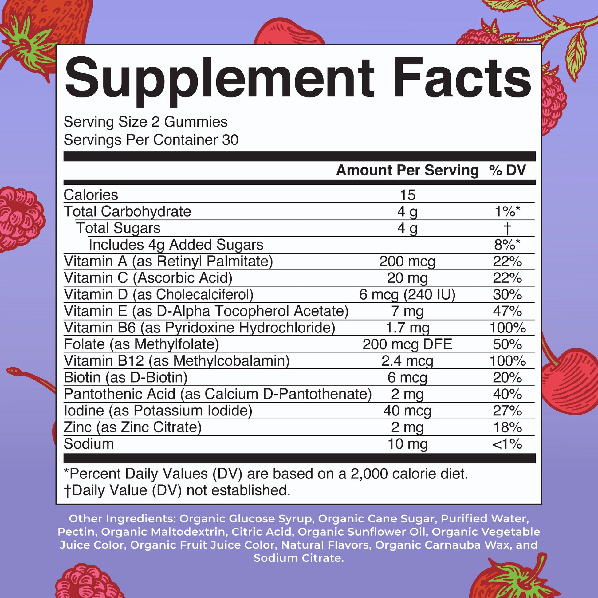 Organic Kids Multivitamin Gummies Supplement Facts