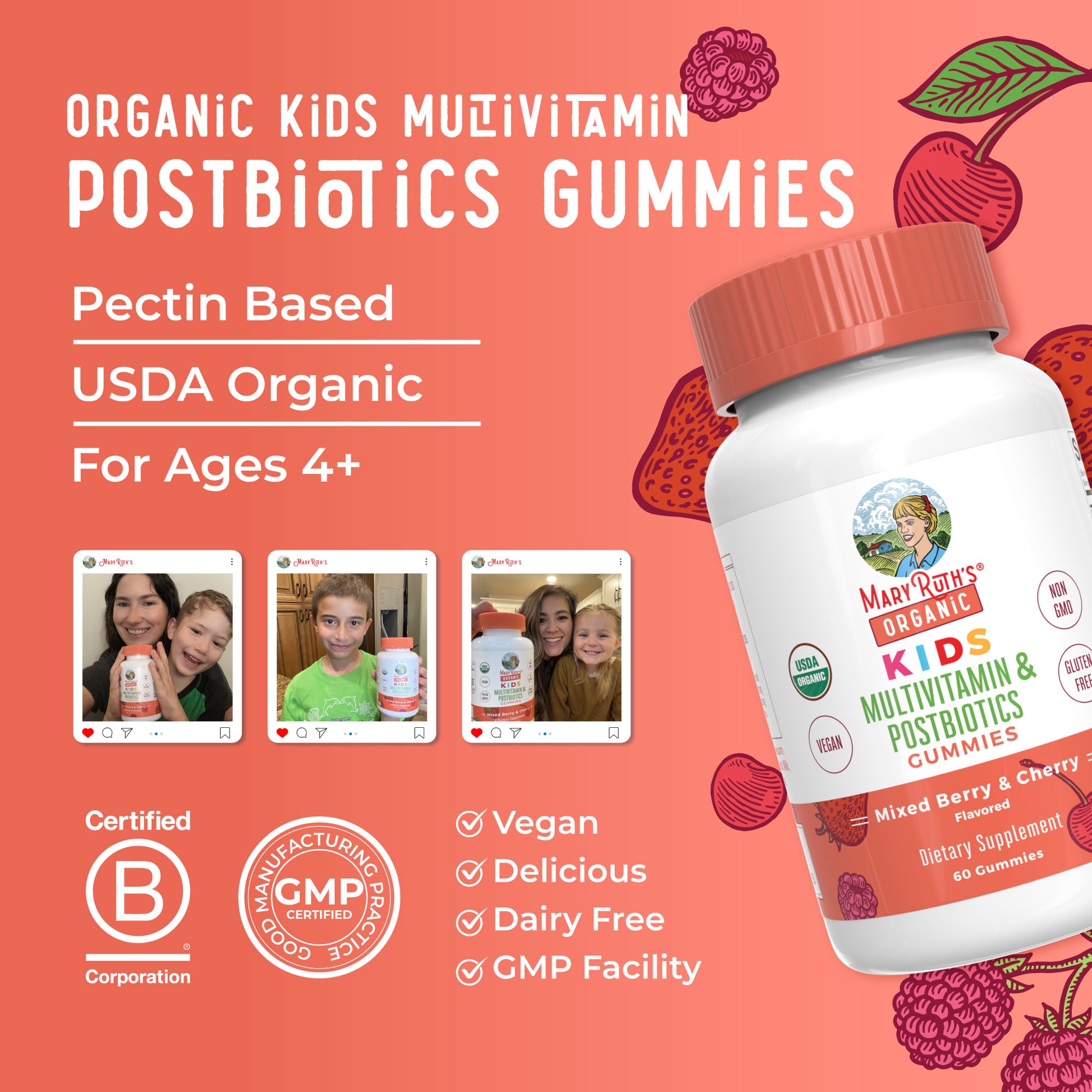 Organic Kids Multivitamin + Postbiotics Gummies 8