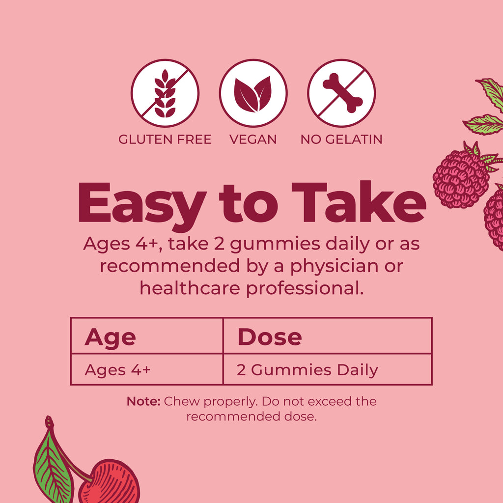 Organic Kids Multivitamin Postbiotics Gummies Mixed Berry Cherry 60ct Easy To Take