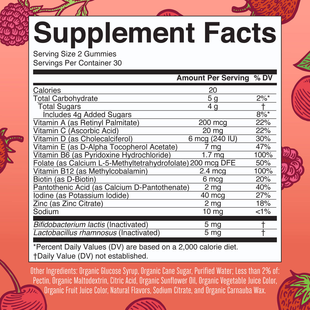 Organic Kids Multivitamin + Postbiotics Gummies Supplement Facts