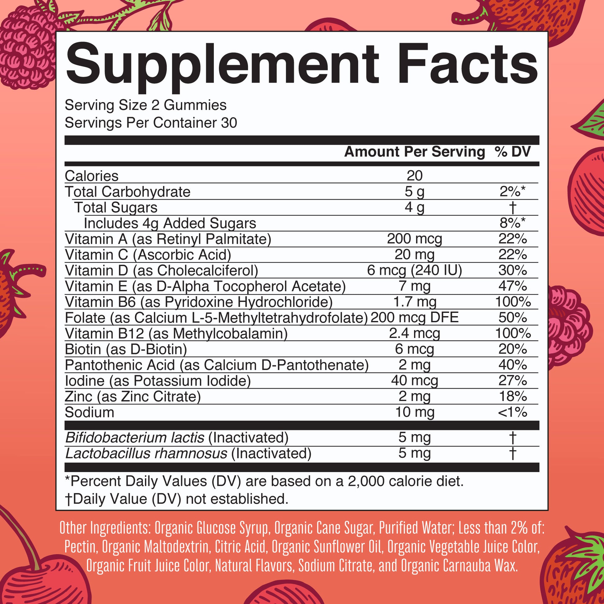 Organic Kids Multivitamin + Postbiotics Gummies Supplement Facts