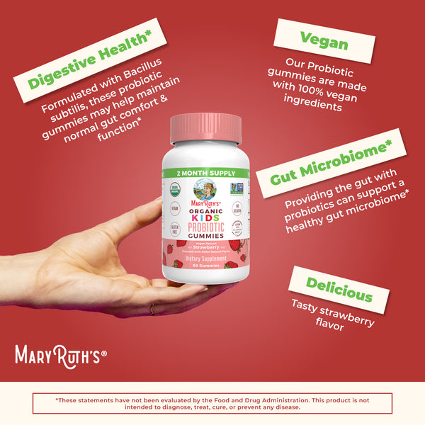 MaryRuth Organic Kids Probiotic Gummies Strawberry Flavor Advertisement