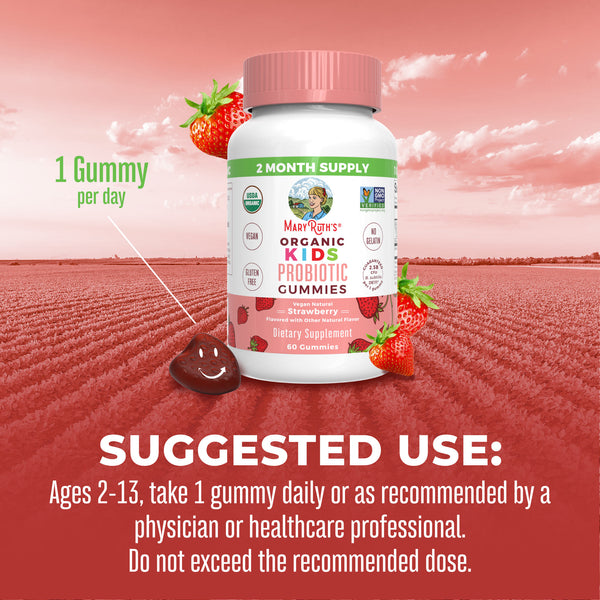 MaryRuth Organic Kids Probiotic Gummies Strawberry Flavor Suggested Use