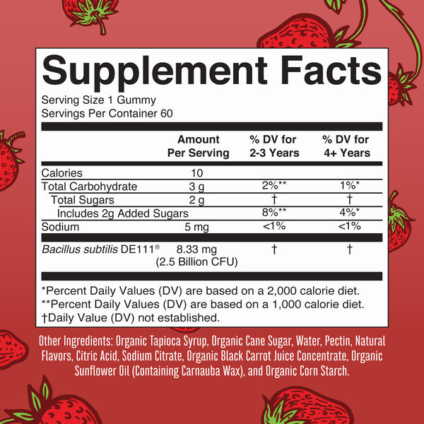 MaryRuth Organic Kids Probiotic Gummies Strawberry Flavor Supplement Facts