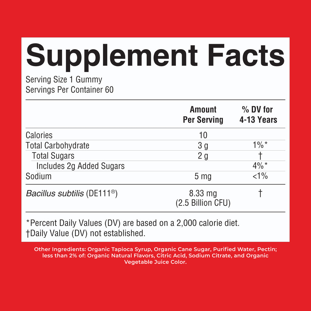 Organic Kids Probiotic Gummies Strawberry 60ct Supplement Facts