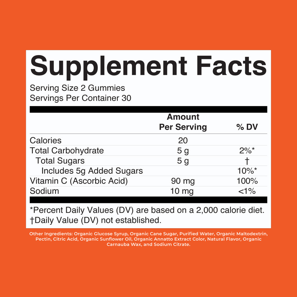 Organic Kids Vitamin C Gummies Orange 60ct Supplement Facts