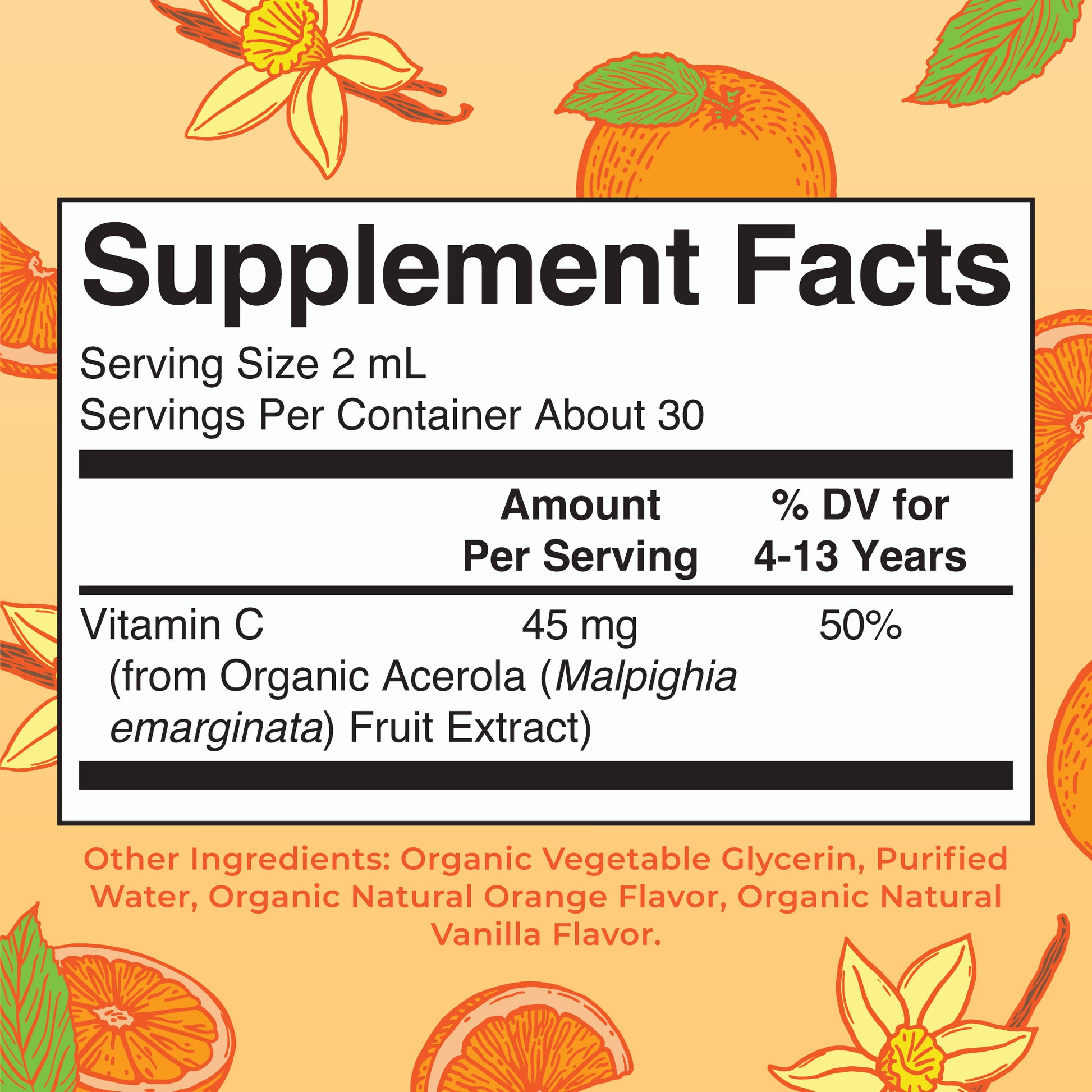 Organic Kids Vitamin C Liquid Drops Supplement Facts