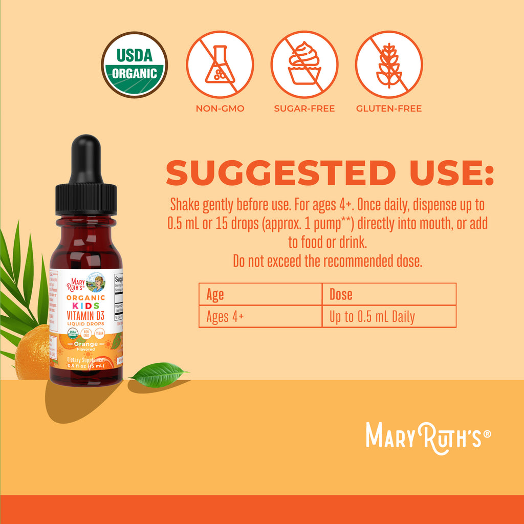 Organic Kids Vitamin D3 Liquid Drops Suggested Use