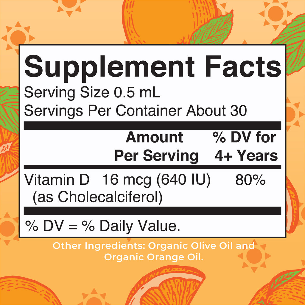 Organic Kids Vitamin D3 Liquid Drops Supplement Facts
