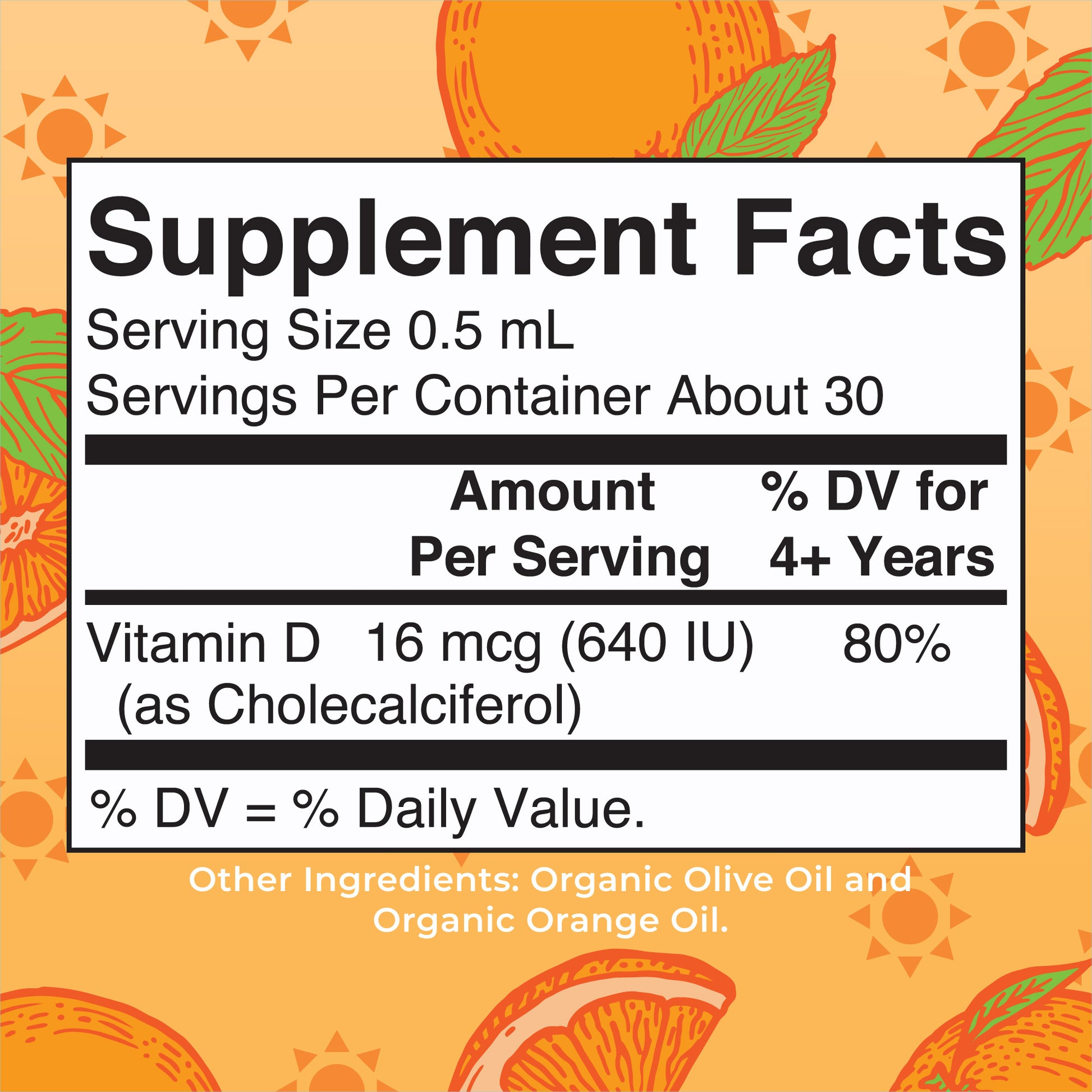 Organic Kids Vitamin D3 Liquid Drops Supplement Facts