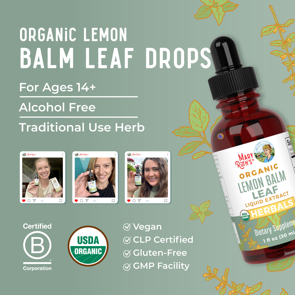Organic Lemon Balm Leaf Liquid Drops Lifestyle Bottle