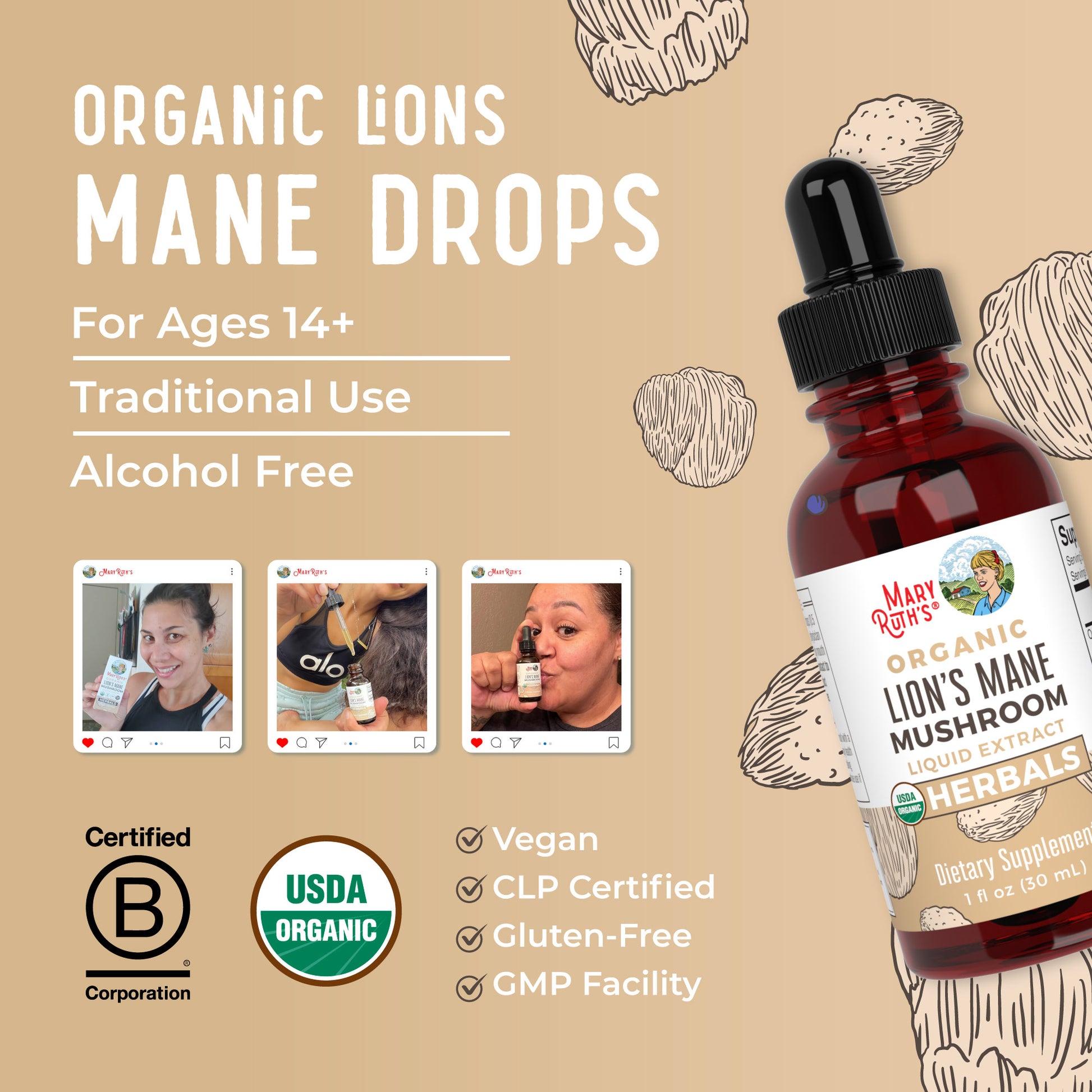 Organic Lion’s Mane Liquid Drops Lifestyle Bottle