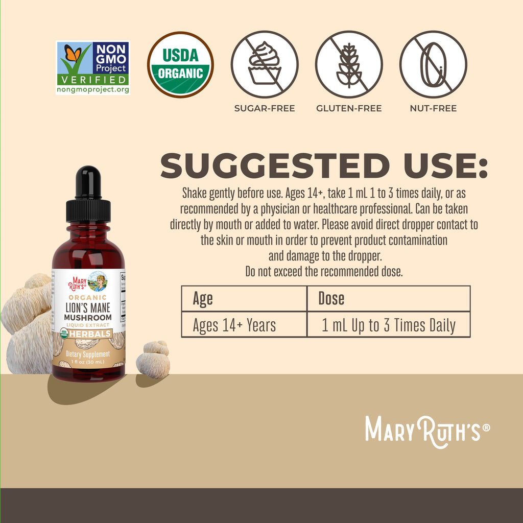 Organic Lion’s Mane Liquid Drops Suggested Use