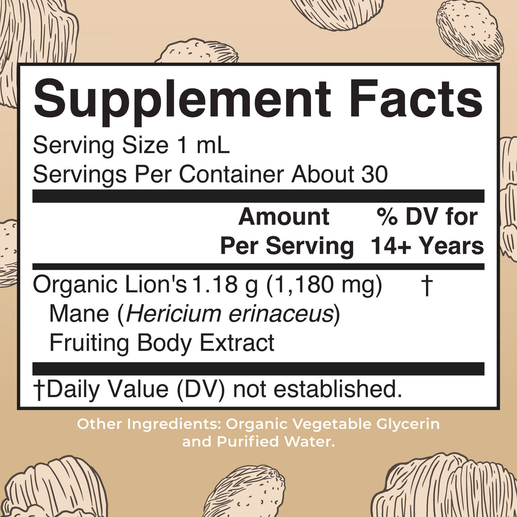 Organic Lion’s Mane Liquid Drops Supplement Facts