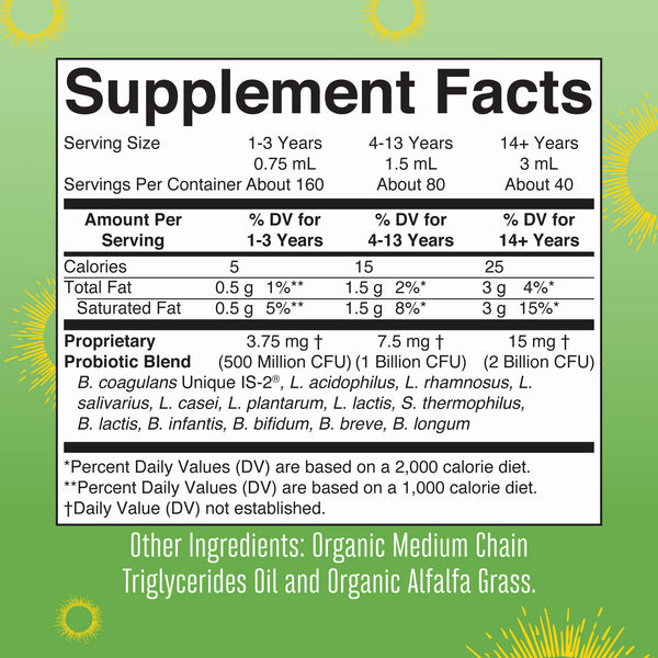 MaryRuth Organic Liquid Probiotic Drops 4oz Unflavored Supplement Facts 
