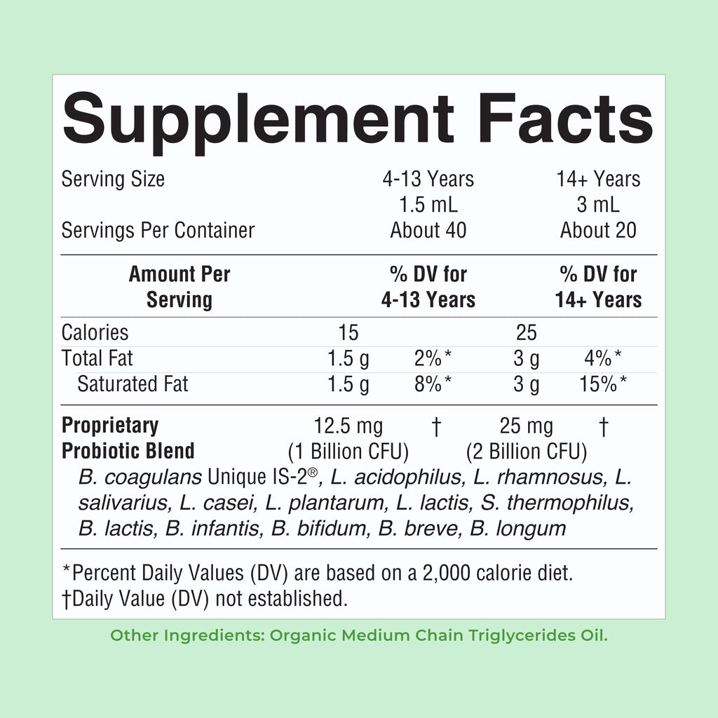 Organic Liquid Probiotic Travel Size Unflavored 2oz Supplement Facts