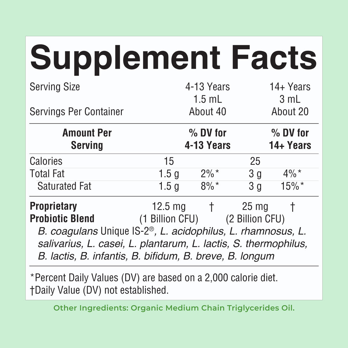 Organic Liquid Probiotic Travel Size Unflavored 2oz Supplement Facts