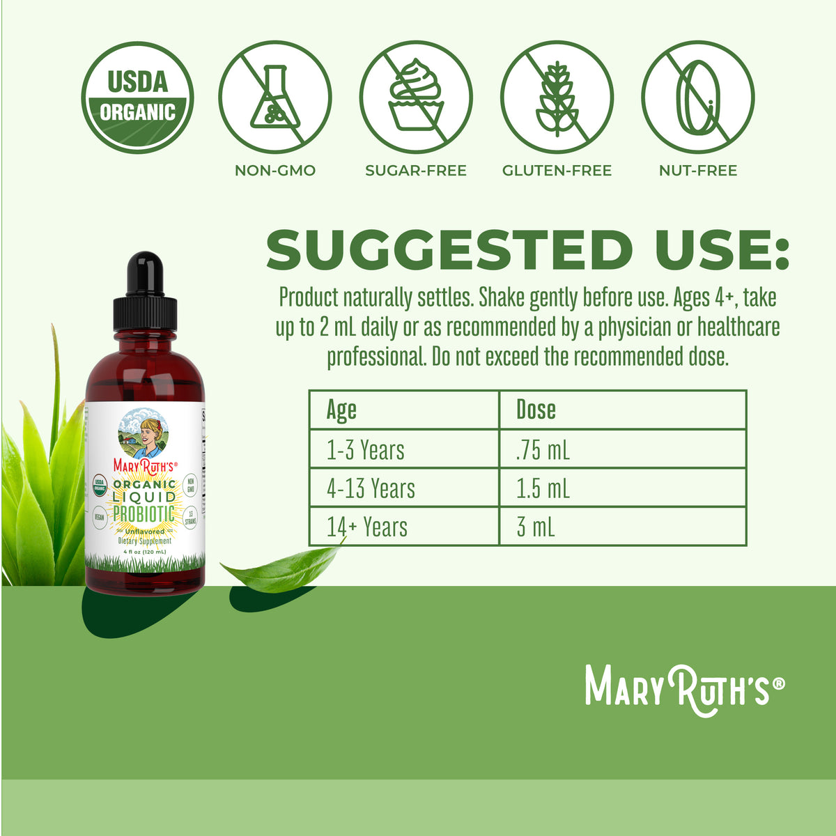 Organic Liquid Probiotic Unflavored 4oz Suggested Use