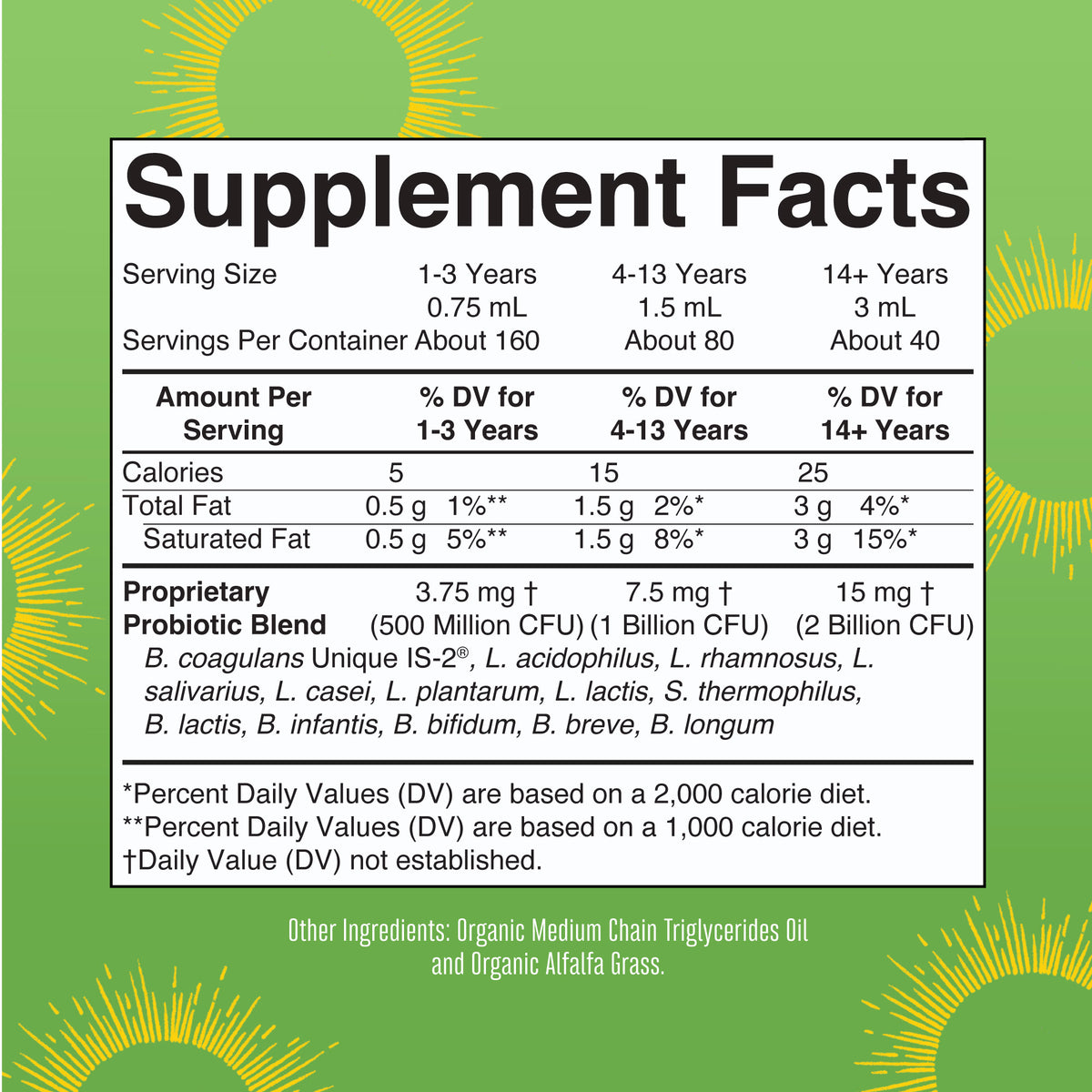 Organic Liquid Probiotic Unflavored 4oz Supplement Facts