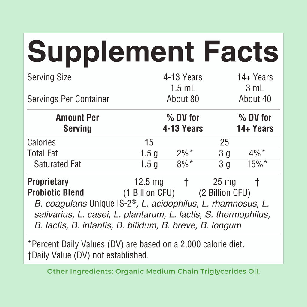 Organic Liquid Probiotic Unflavored 4oz Supplement Facts 2