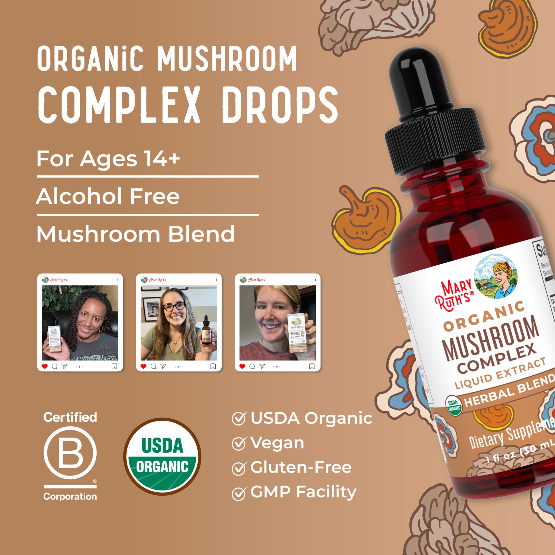 Organic Mushroom Complex Liquid Drops Lifestyle Bottle
