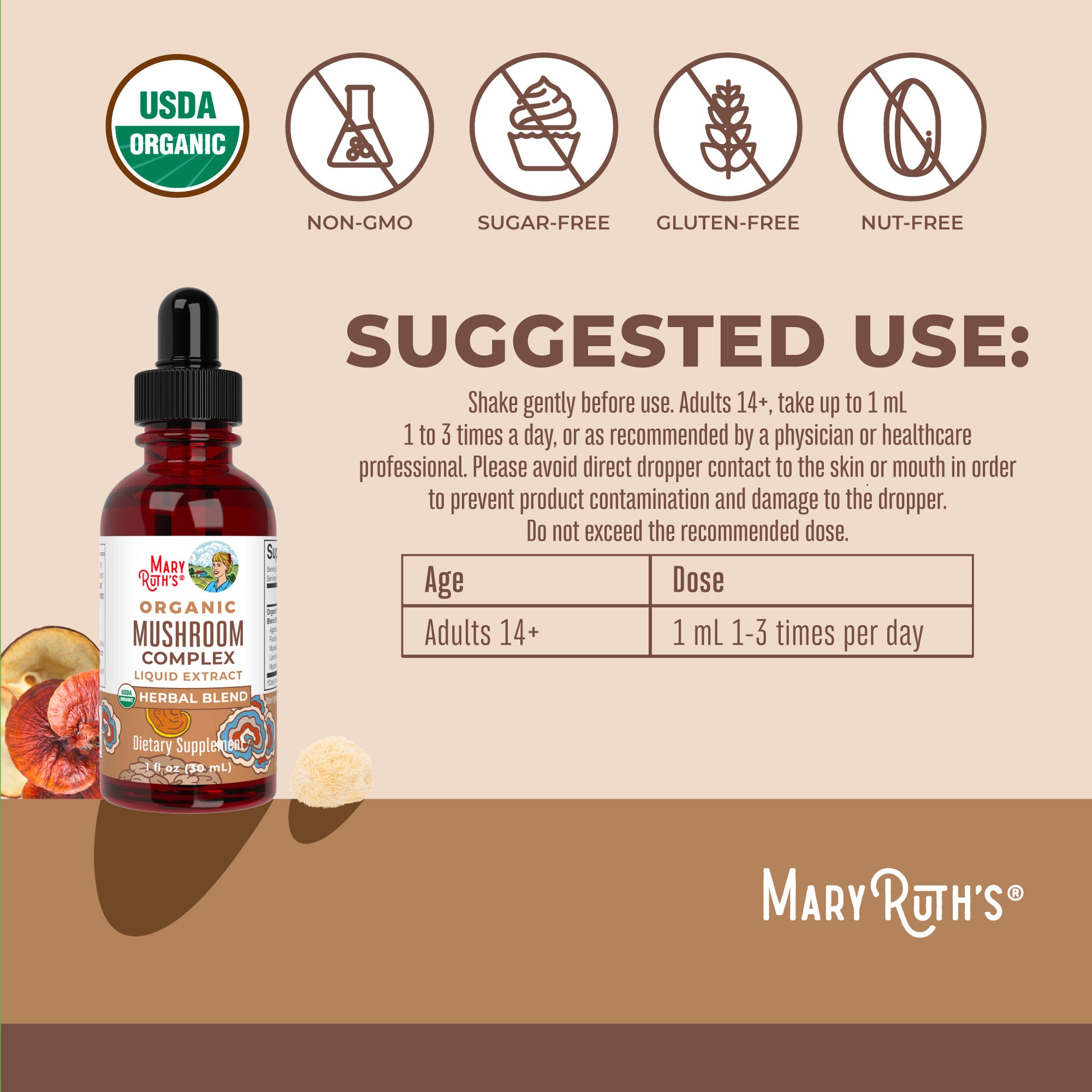 Organic Mushroom Complex Liquid Drops Suggested Use