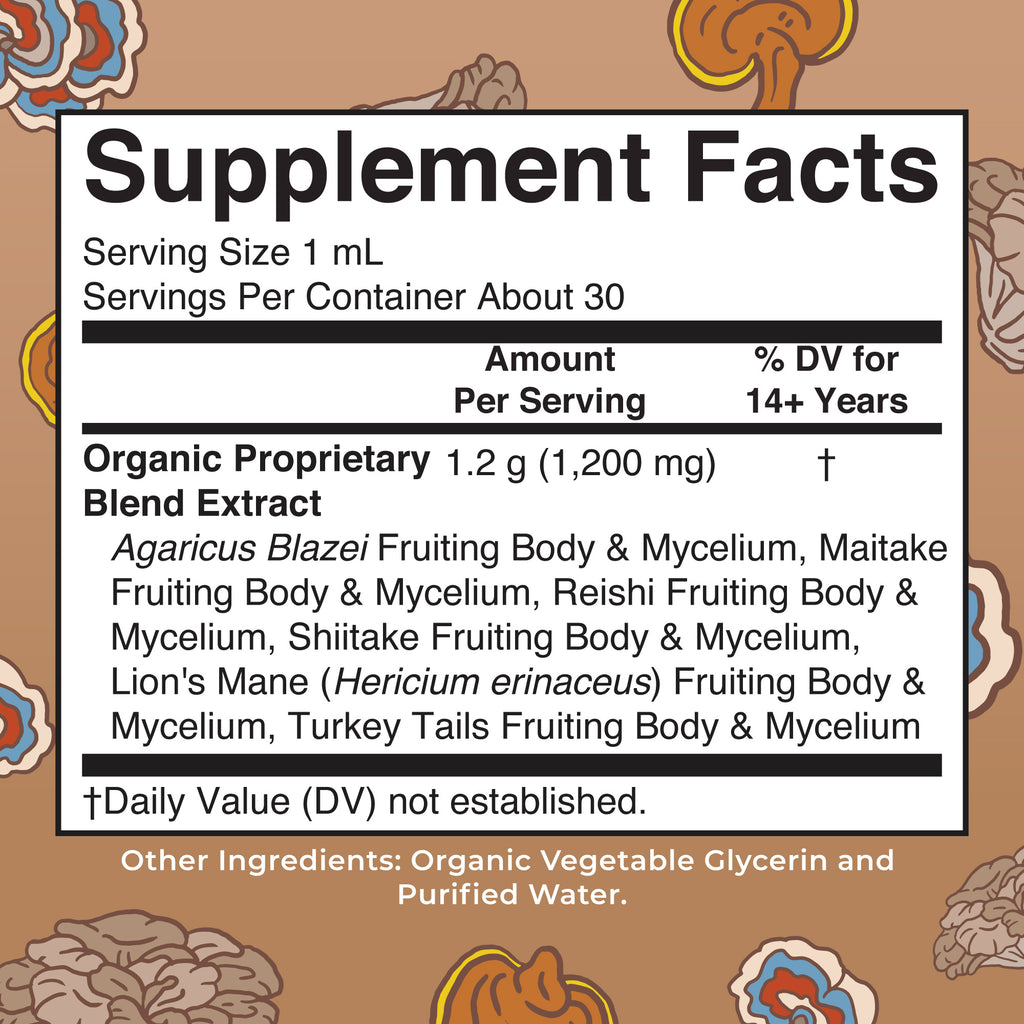 Organic Mushroom Complex Liquid Drops Supplement Facts