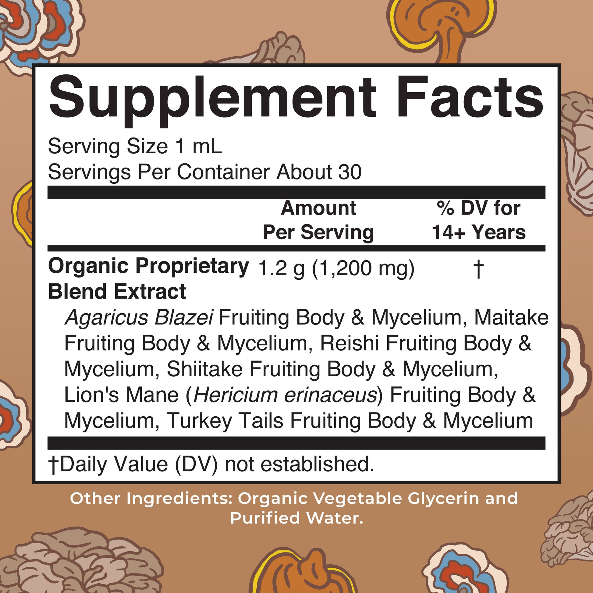 Organic Mushroom Complex Liquid Drops Supplement Facts