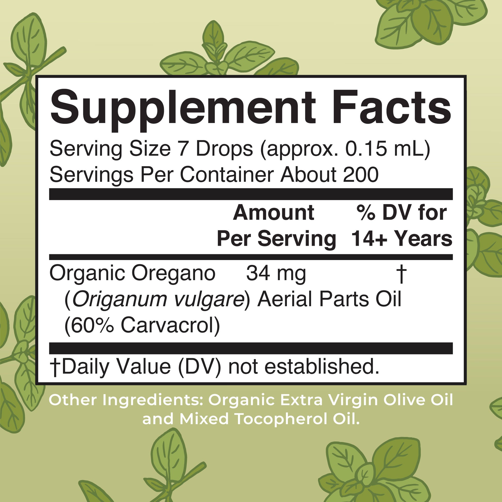 Organic Oil of Oregano Liquid Drops Supplement Facts
