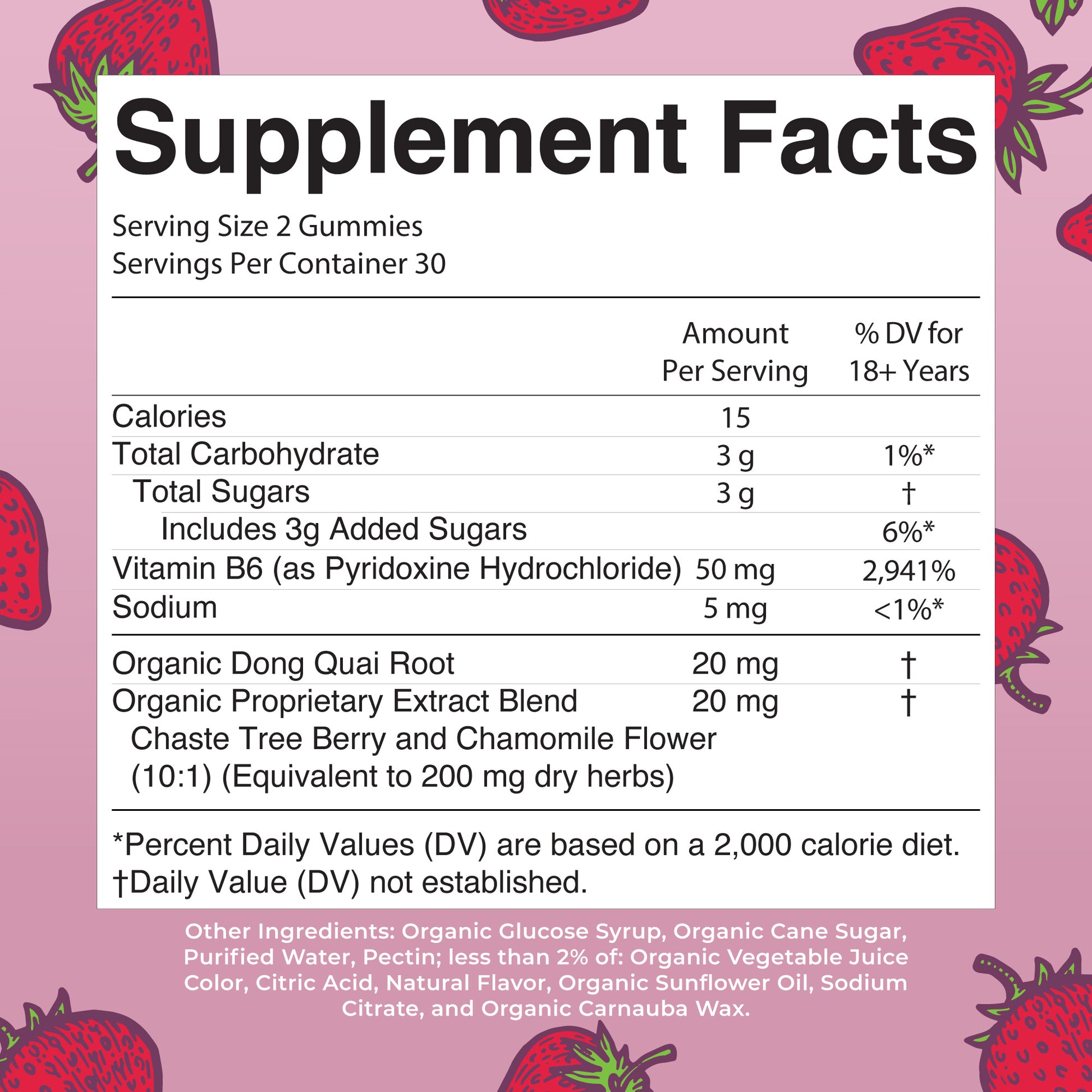 Organic Premenstrual Support Gummies Strawberry 60ct Supplement Facts