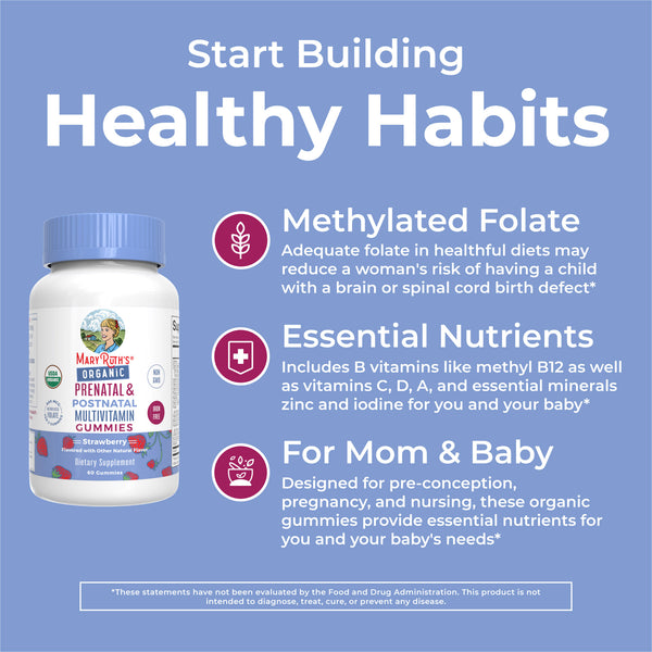 Organic Prenatal & Postnatal Multivitamin Gummies MaryRuth Organics
