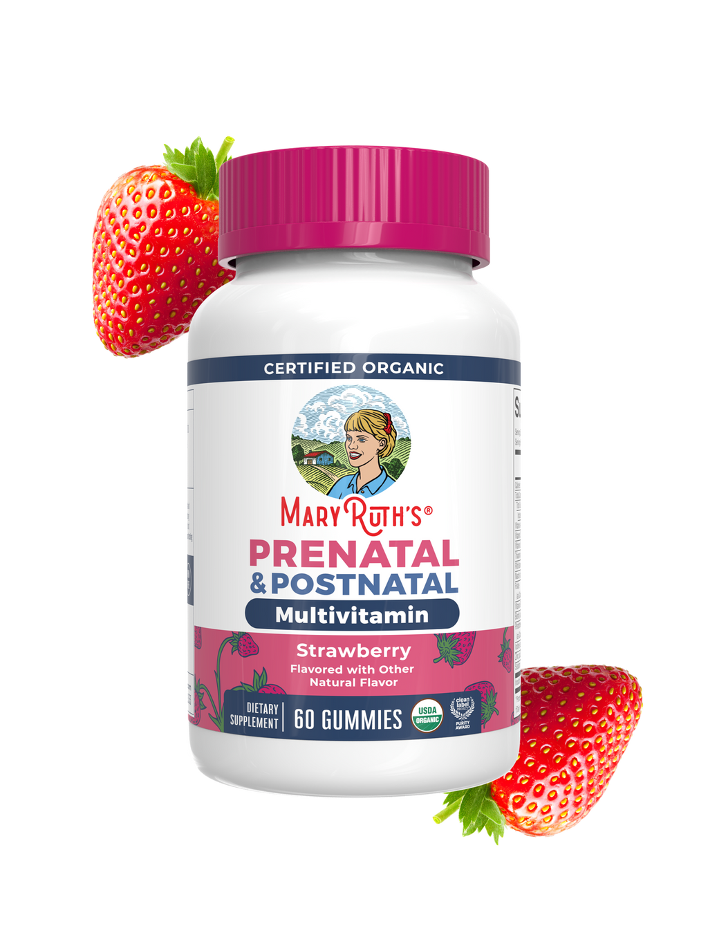 Organic Prenatal Postnatal Multivitamin Gummies Strawberry 60ct