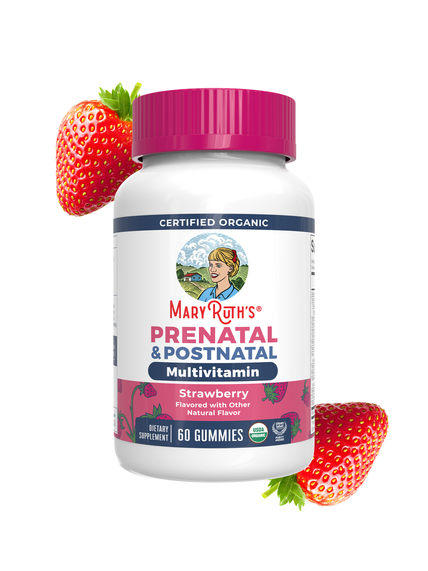 Organic Prenatal Postnatal Multivitamin Gummies Strawberry 60ct