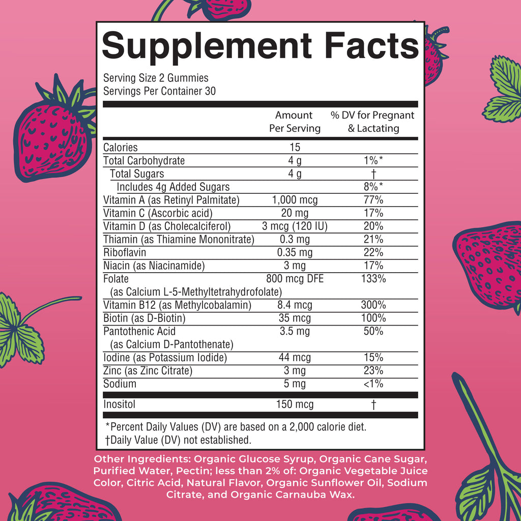 Organic Prenatal & Postnatal Multivitamin Gummies Supplement Facts
