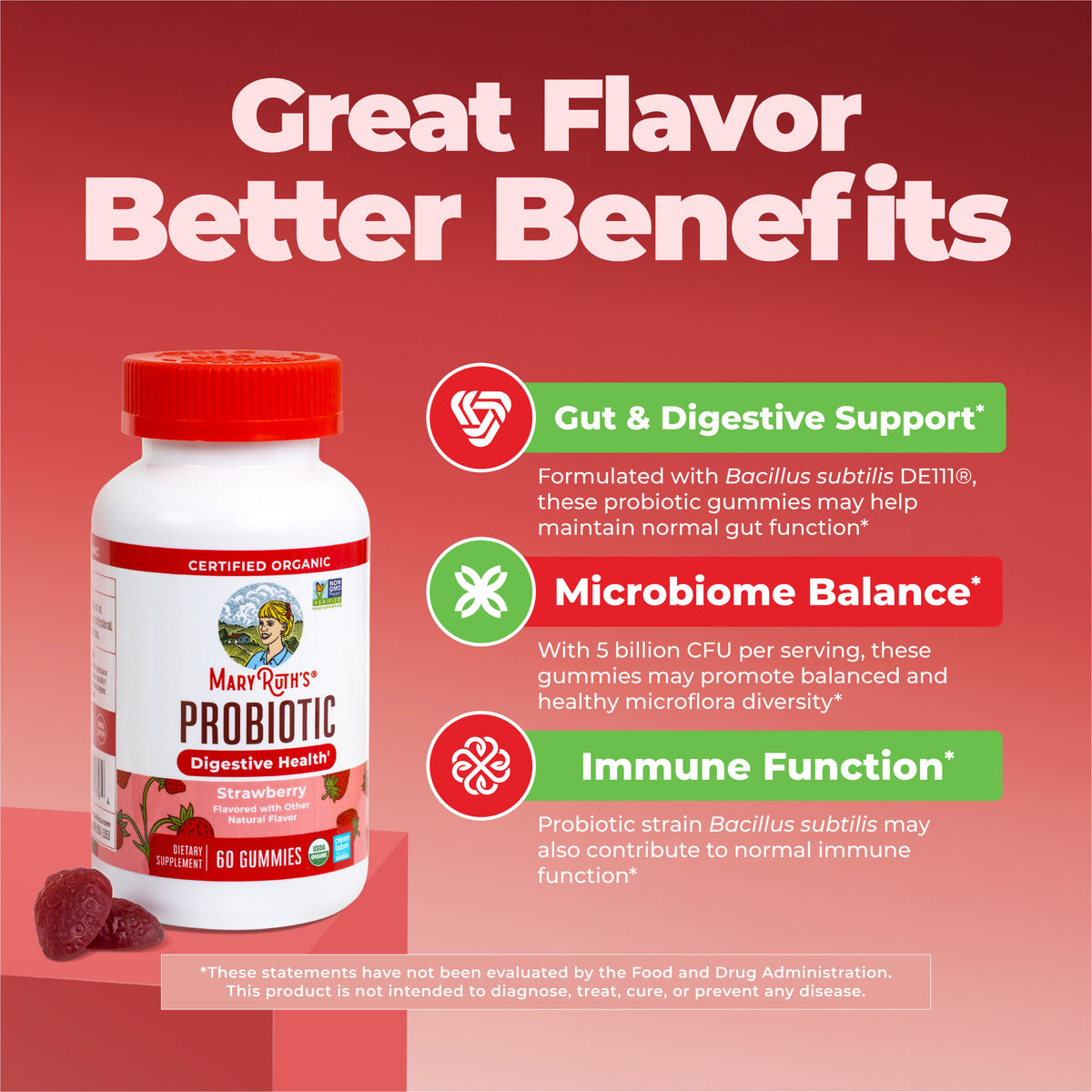 Organic Probiotic Gummies Strawberry 60ct Great Flavor Better Benefits
