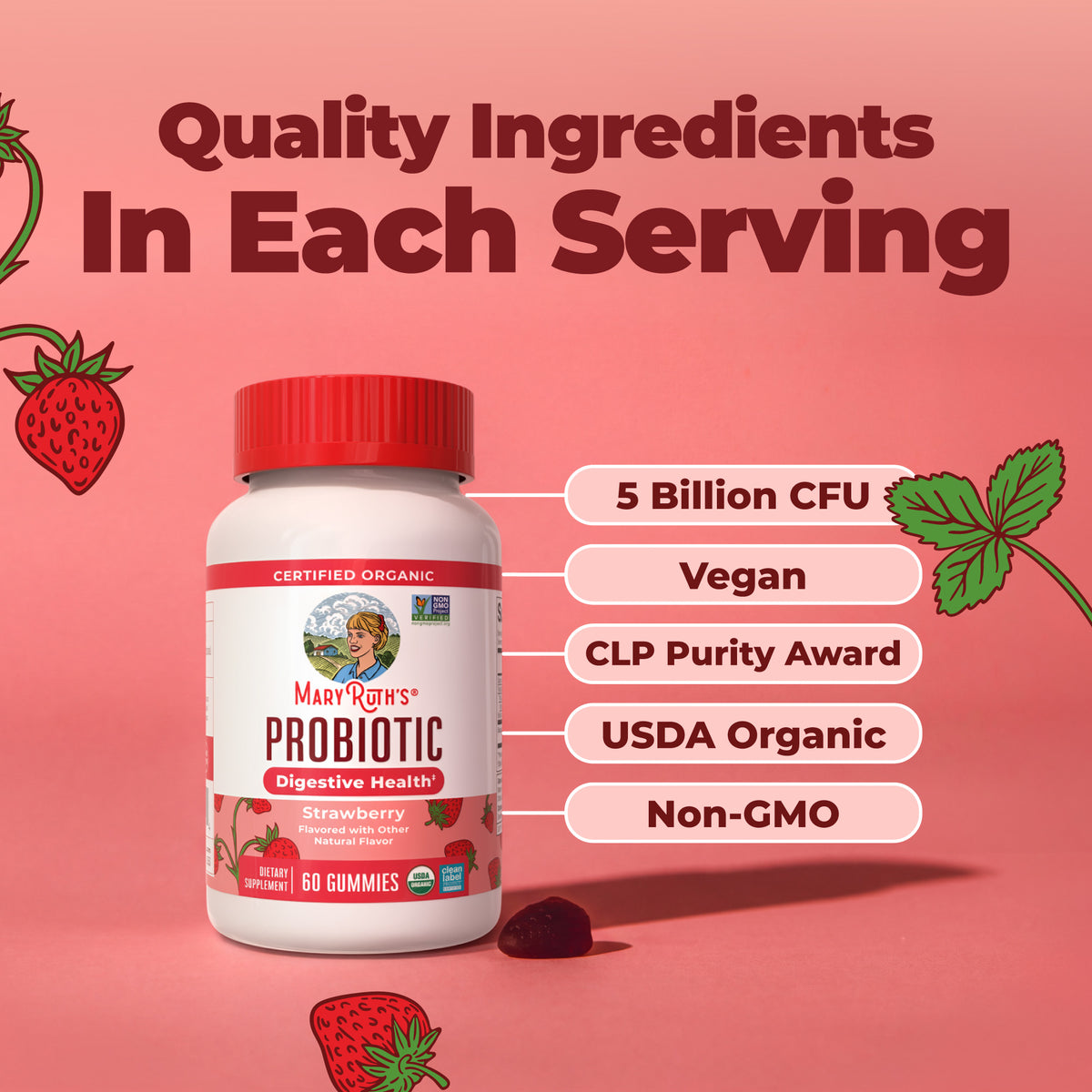 Organic Probiotic Gummies Strawberry 60ct Ingredients