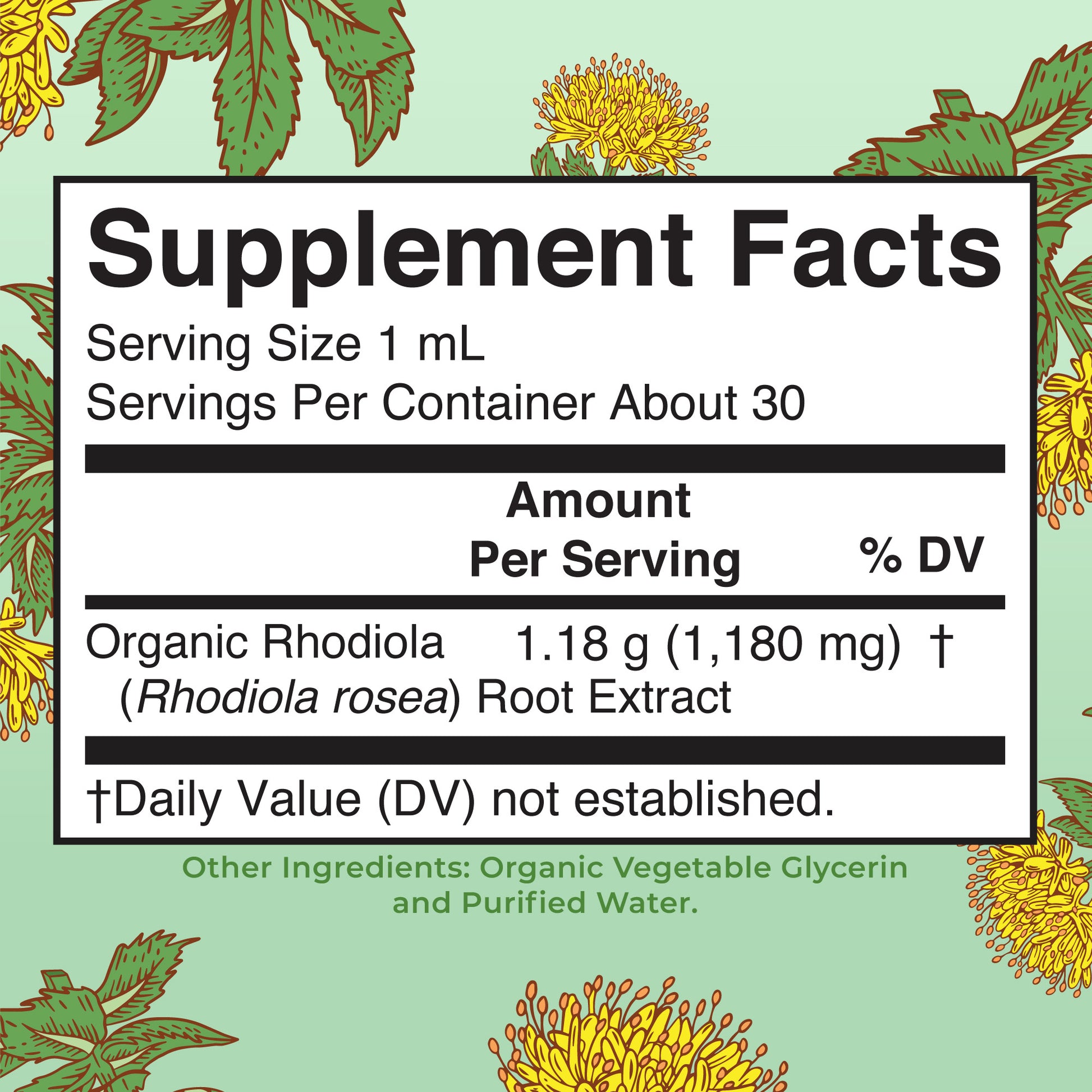 Organic Rhodiola Root Liquid Extract Supplement Facts
