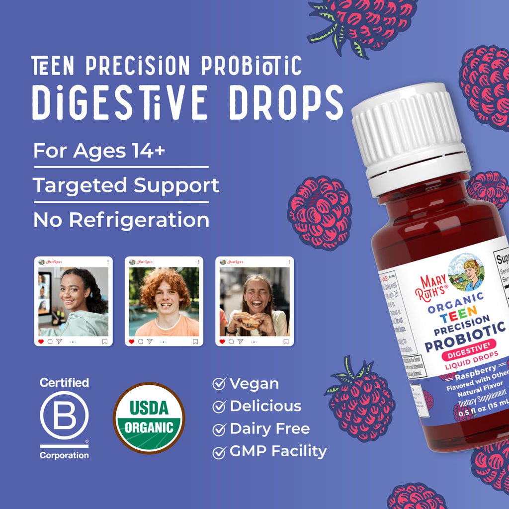 Organic Teen Precision Probiotic Digestive Liquid Drops Lifestyle Bottle