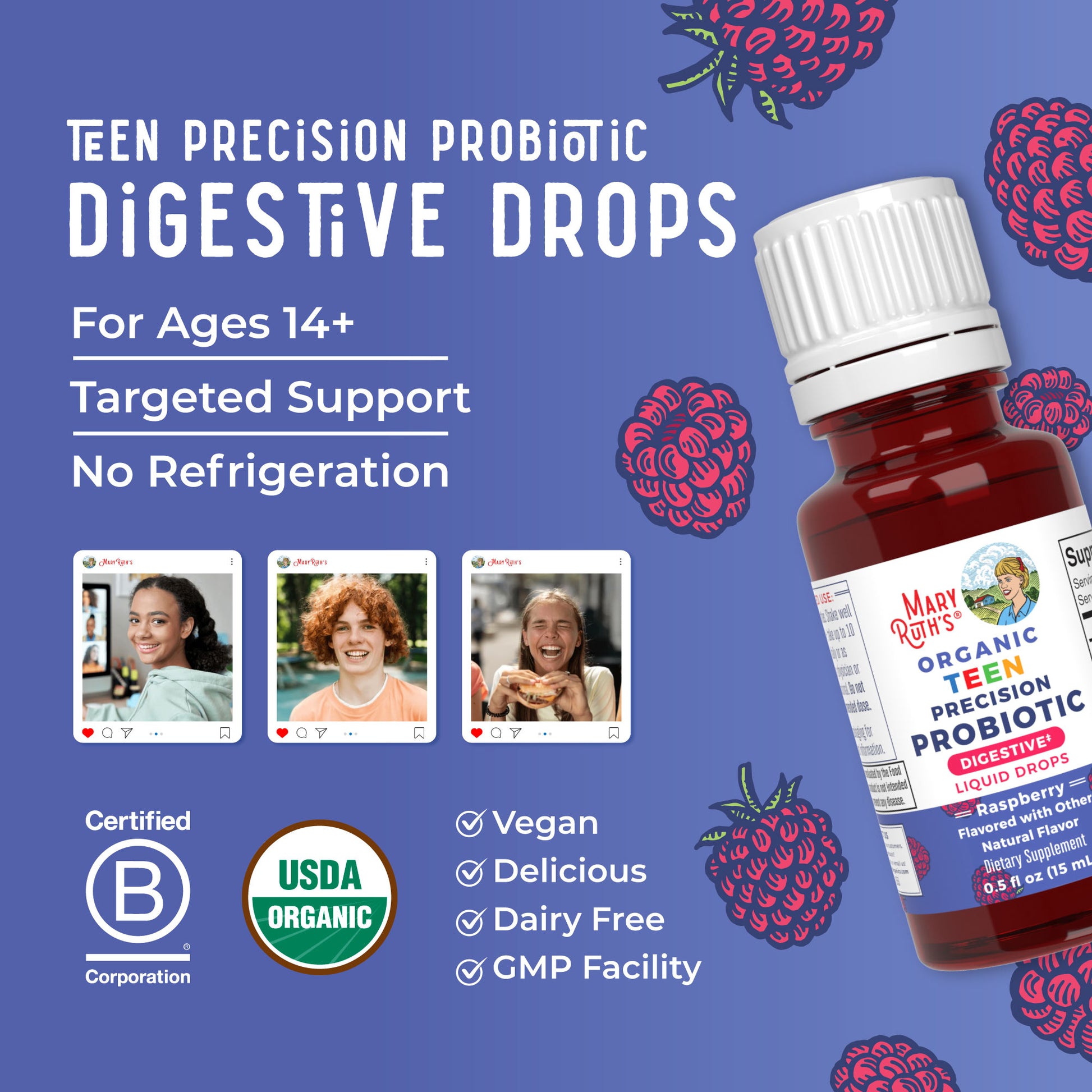 Organic Teen Precision Probiotic Digestive Liquid Drops Lifestyle Bottle