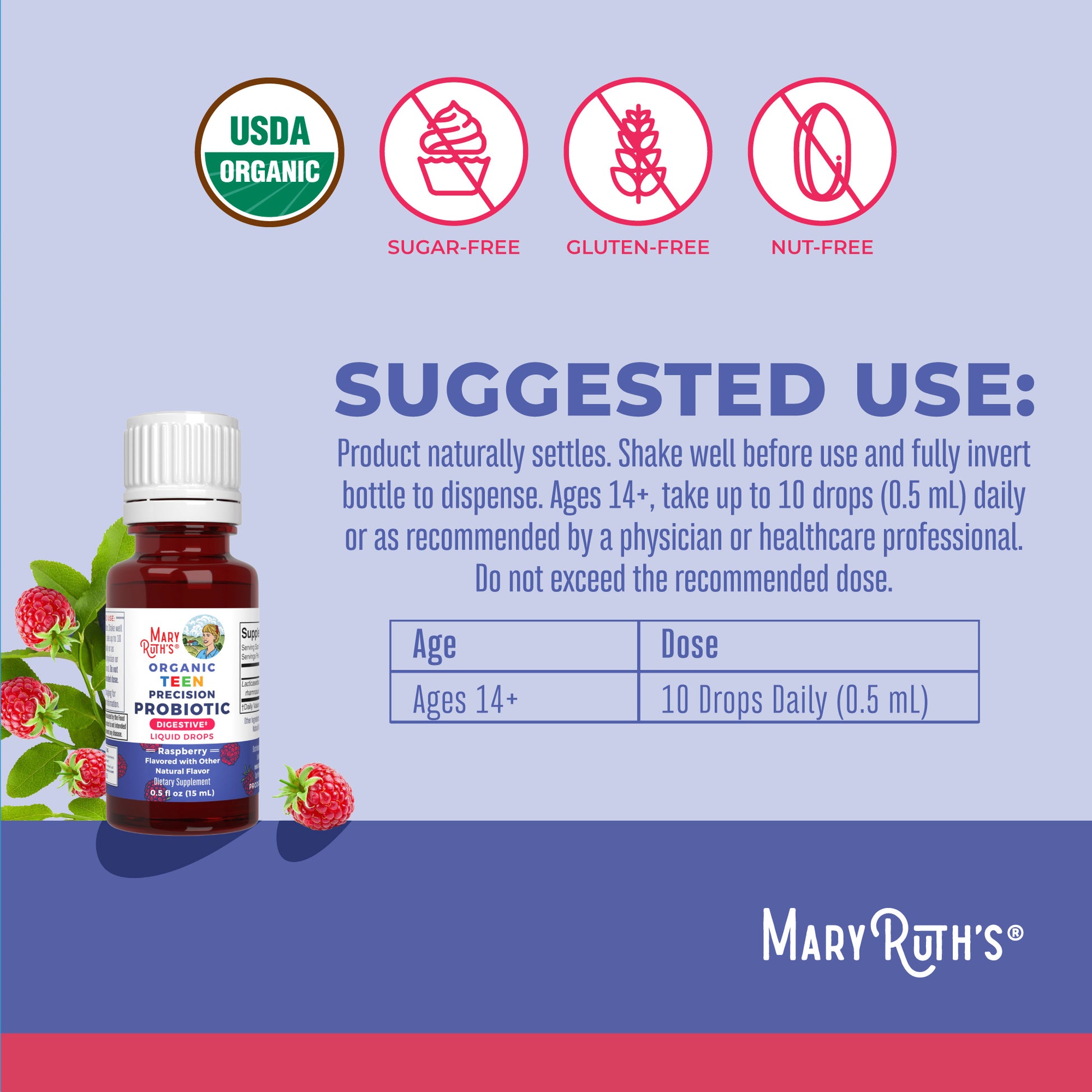 Organic Teen Precision Probiotic Digestive Liquid Drops Suggested Use