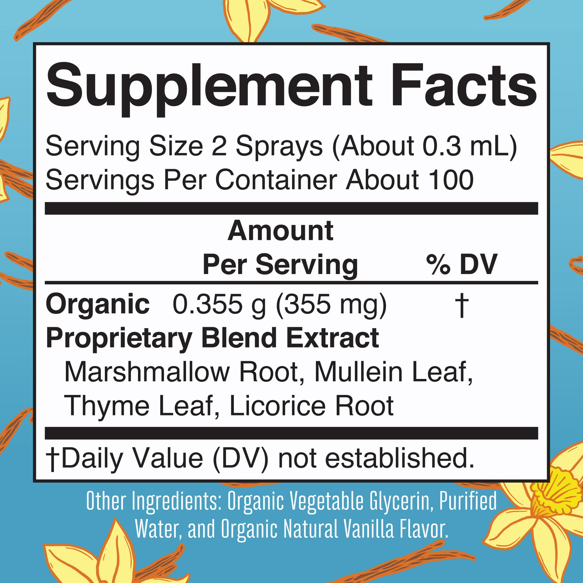 Organic Throat Spray (Vanilla) Supplement Facts