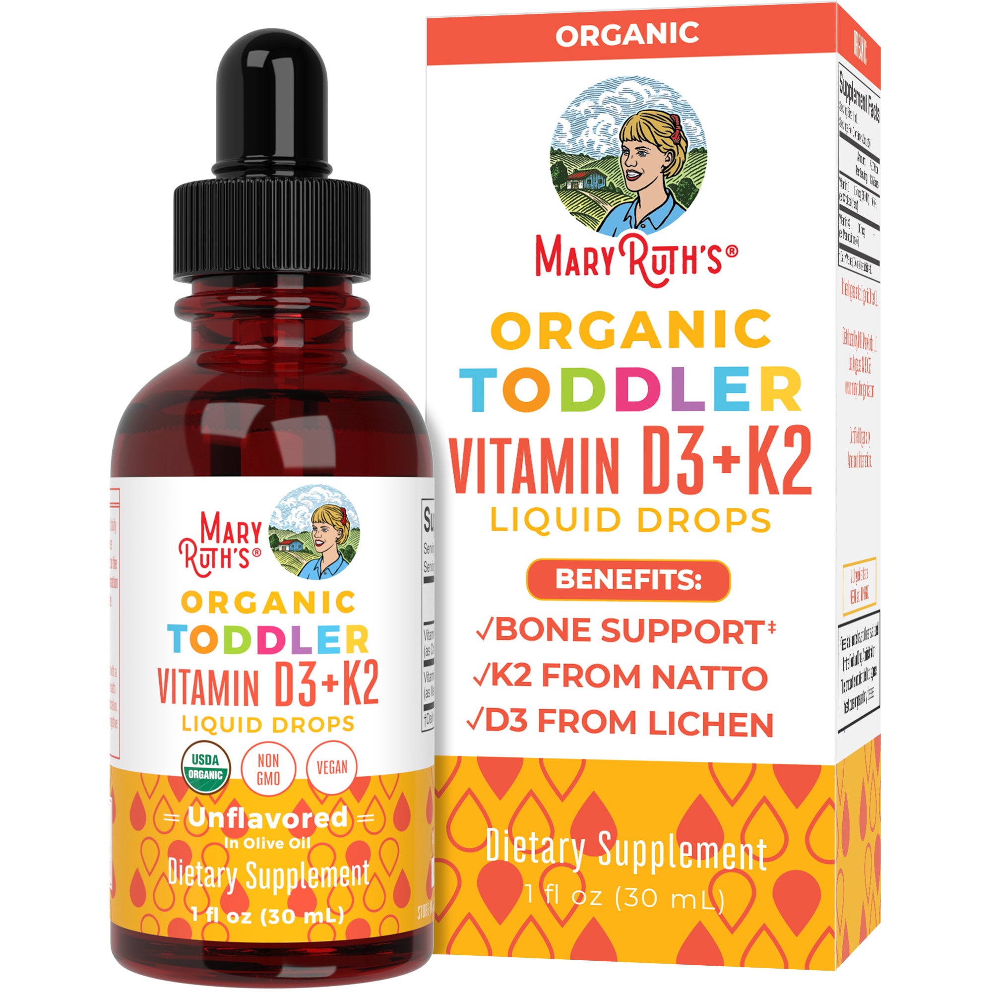 Liquid Vitamin D3 & K2 Drops For Toddlers MaryRuth Organics