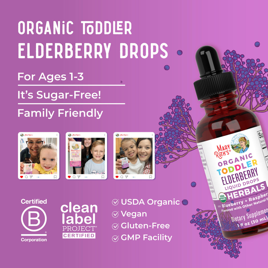 Organic Toddler Elderberry Liquid Drops Lifestyle Bottle