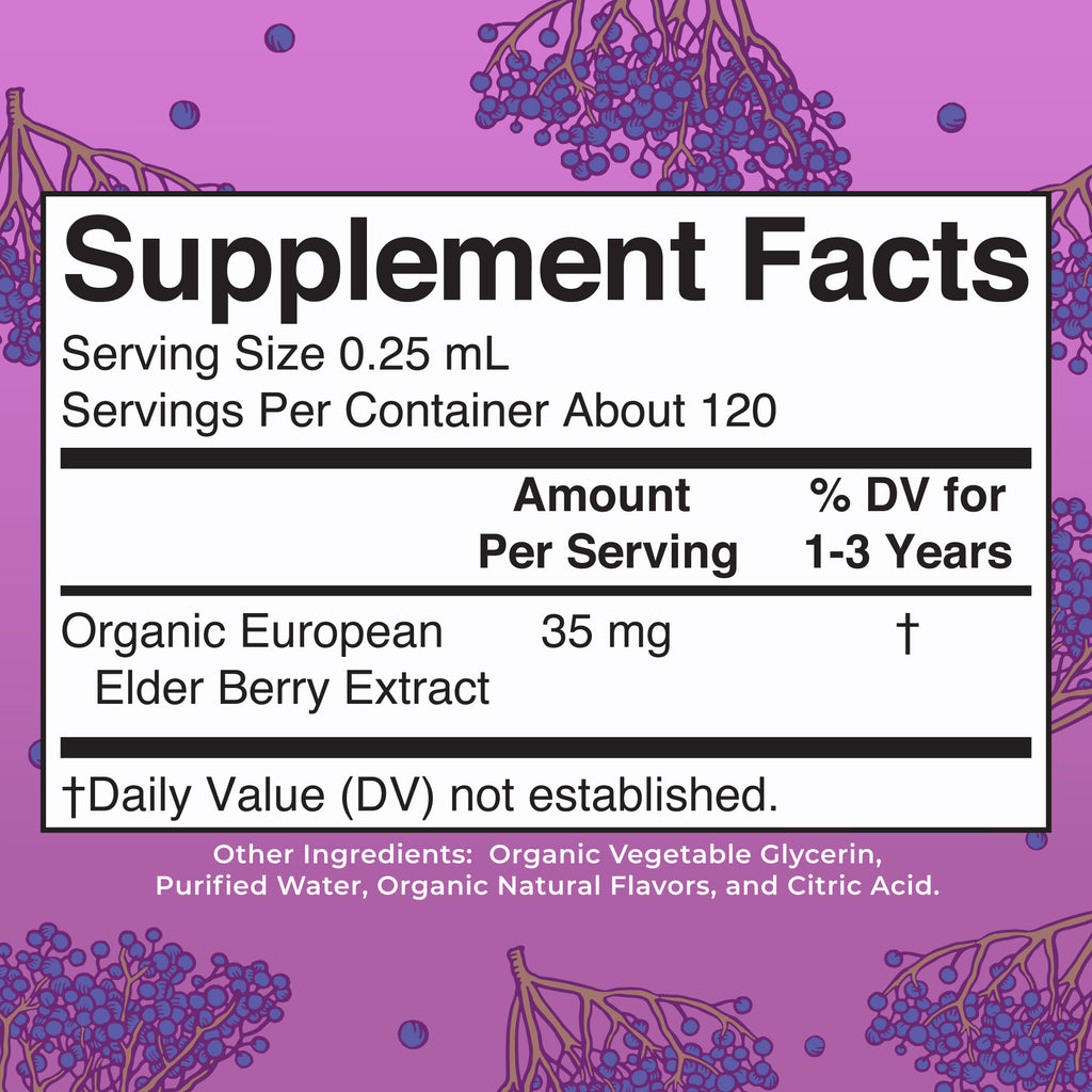 Organic Toddler Elderberry Liquid Drops Supplement Facts