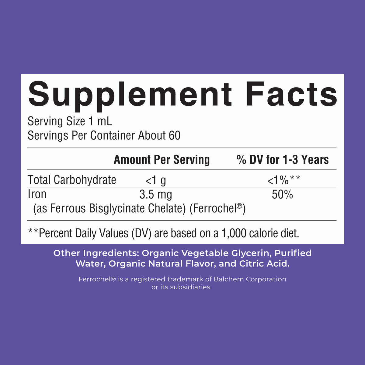 Organic Toddler Iron Liquid Drops Grape 2oz Supplement Facts