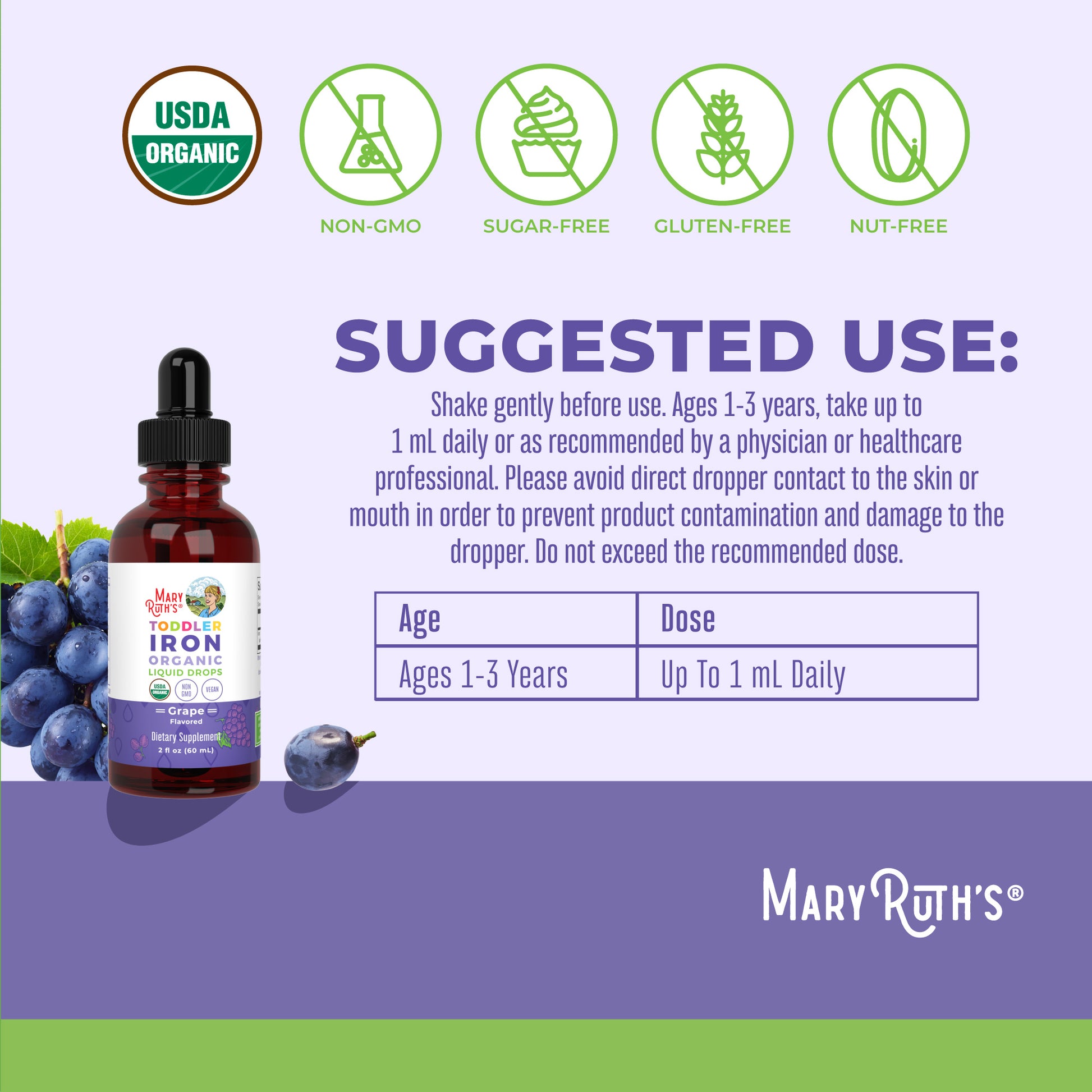 Organic Toddler Iron Liquid Drops Suggested Use