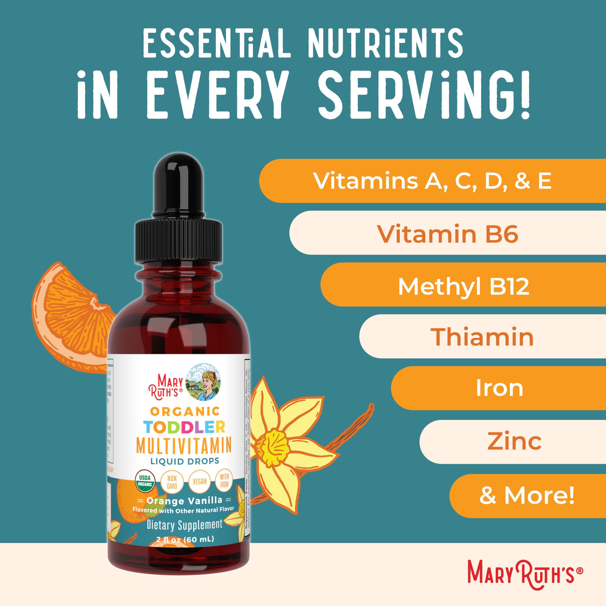 Organic Toddler Multivitamin Liquid Drops With Iron Ingredients