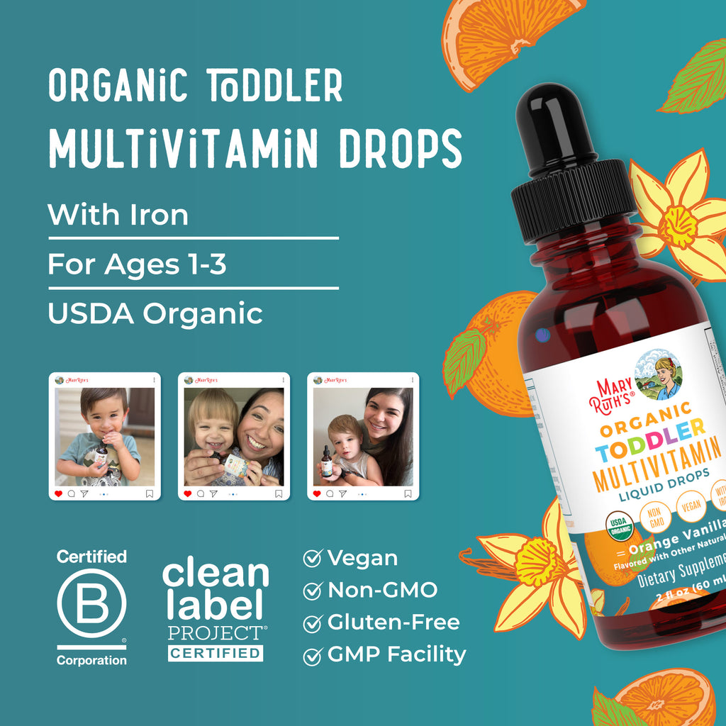Organic Toddler Multivitamin Liquid Drops With Iron Lifestyle Bottle