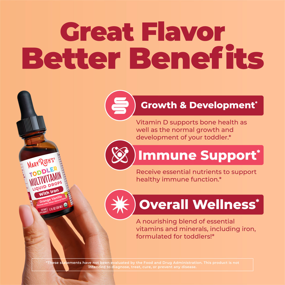 Organic Toddler Multivitamin Liquid Drops With Iron Orange Vanilla 1oz Great Flavor Better Benefits