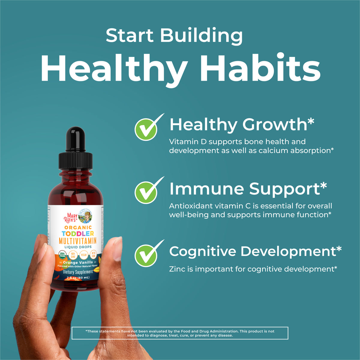 Organic Toddler Multivitamin Liquid Drops With Iron Orange Vanilla 2oz Build Healthy Habits
